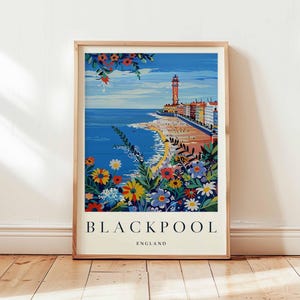 Blackpool Poster, England Travel Print, Lancashire Wall Art, Blackpool Seaside Decor, UK Beach Gift Art, Blackpool Tower Print, UK Poster