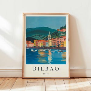 Póster de Bilbao, Impresión de viaje a España, Arte mural del País Vasco, Decoración urbana moderna, Arte de regalo del Guggenheim, Impresión de viaje europeo, Póster de España