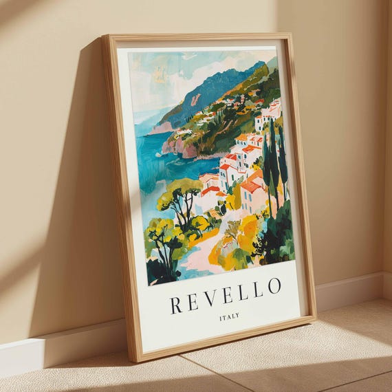 Revello Italy プリント：素朴なイタリアの村の旅行ポスター - Etsy 日本