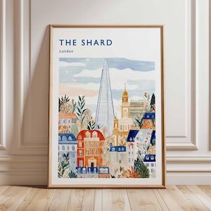 Shard Poster, London Travel Poster, Shard Wall Art, London Skyline Print, UK Landmark Poster, British Architecture Art, Modern London Decor