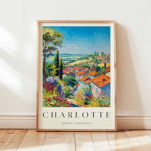Charlotte Poster, North Carolina Travel Print, USA City Wall Art, Queen City Decor, Charlotte  Travel Gift, Skyline Print, USA Travel Art