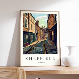 Sheffield Travel Poster: South Yorkshire, England Cityscape Art