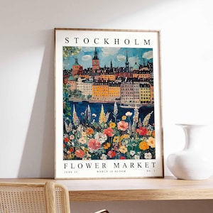 Stockholm Flower Market Poster, Stockholm Print, Swedish Floral Wall Art, Stockholm Floral Decor, Botanical Poster, Sweden Travel Art