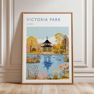 Victoria Park Poster, London Travel Poster, Victoria Park Wall Art, UK Nature Poster, British Landscape Art, London Park Decor