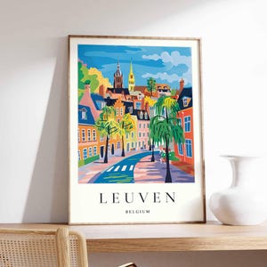 Plakat z Leuven w Belgii: flamandzki wydruk artystyczny z podróży