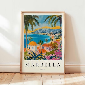 Marbella Poster, Spanien Reise-Druck, Costa del Sol Wandkunst, Luxus-Strand-Dekor, Europäisches Reisegeschenk, Glamour Druck, Spanien-Reisekunst