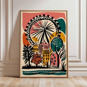 London Eye Poster, London Travel Poster, London Eye Wall Art, Thames River Print, UK Landmark Poster, London Skyline Decor