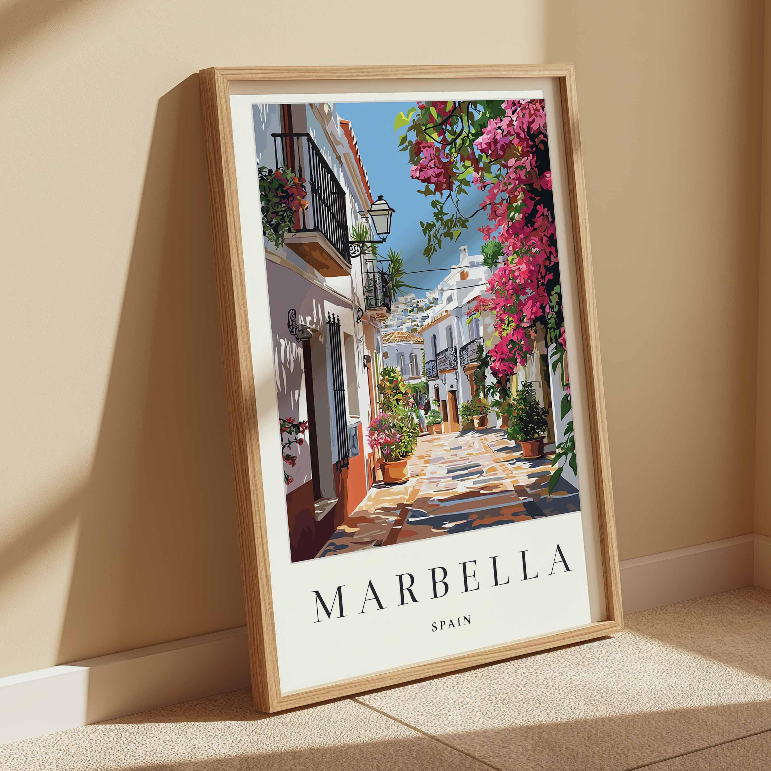 Marbella Spain Travel Poster: Coastal Floral Print - Etsy Israel