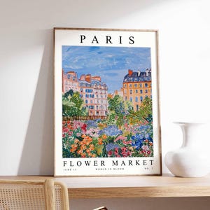 Paris Flower Market Poster, Paris Print, French Floral Wall Art, Paris Floral Decor, Botanical Poster, Europe Travel Print, Cityscape Art