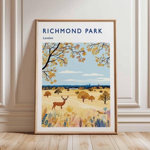 Richmond Park Poster, London Travel Poster, Richmond Wall Art, Deer Park Print, UK Nature Poster, British Landscape Art, London Park Decor