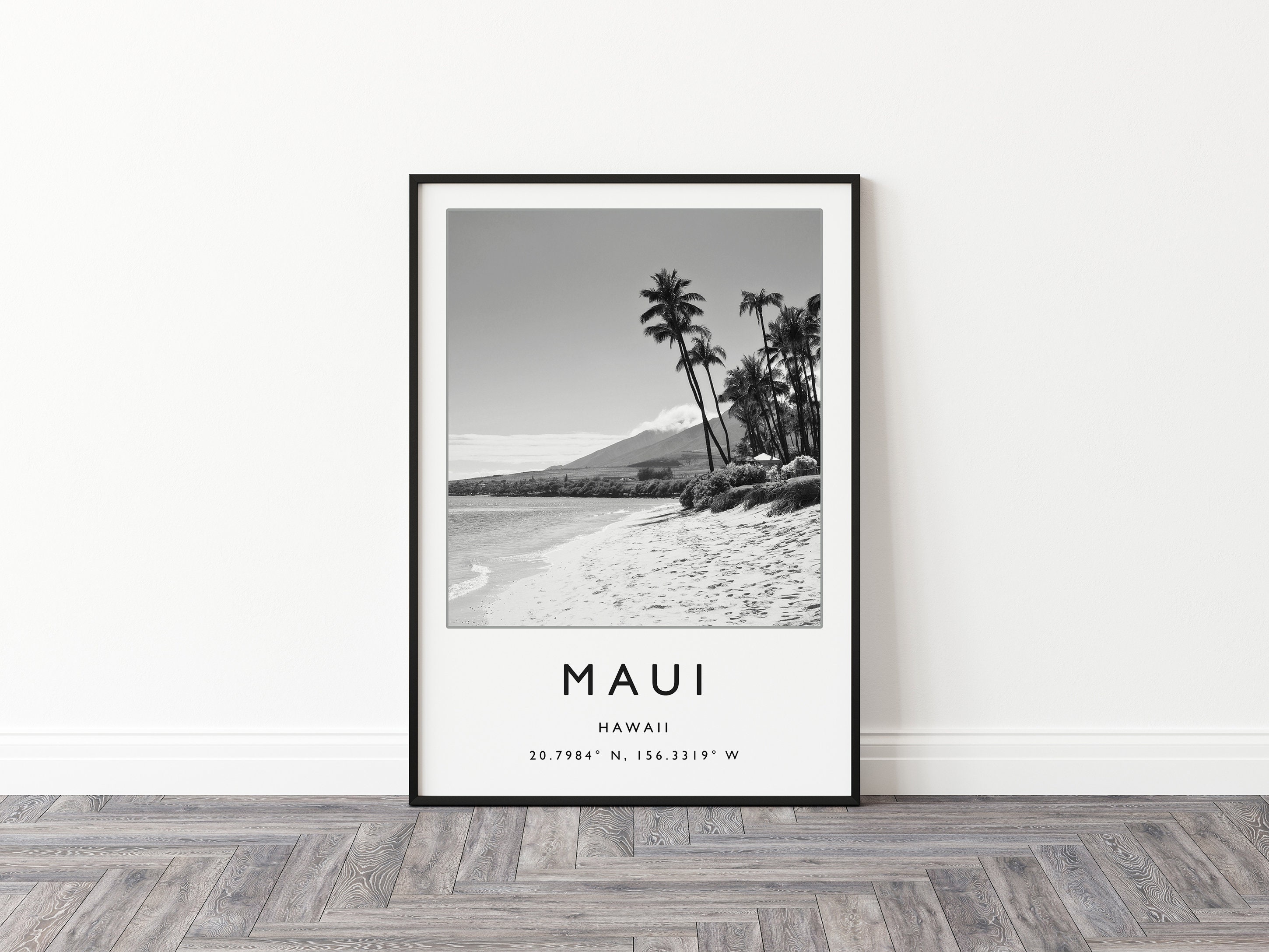 Maui Hawaii Travel Poster: Black and White Beach Print - Etsy