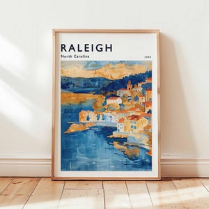 Raleigh Poster, North Carolina Travel Print, USA Wall Art, Cityscape Decor, Raleigh Travel Gift, City Print, North Carolina Travel Art