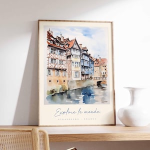 Straßburg Poster, Frankreich Reisedruck, Altstadt Kunstdruck, Frankreich Elsass Dekor, Europäische Architektur Wandkunst, Frankreich Reisegeschenk