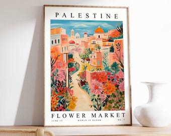 Poster Palestijnse bloemenmarkt: levantijnse bloemenmuurkunst