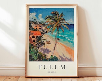 Tulum Mexico Travel Poster: Mayan Riviera Beach Print