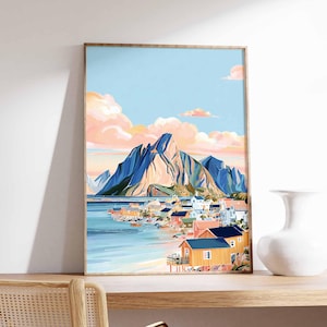 Norway Poster, Fjord Travel Print, Northern Lights Art, Oslo Bergen Decor, Scandinavian Landscape, Nordic Home Gift