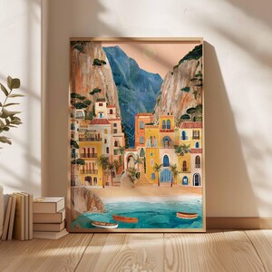 Amalfi Coast Poster, Italy Travel Print, Positano Wall Art, Coastal Home Decor, Mediterranean Art, Italian Landscape Gift