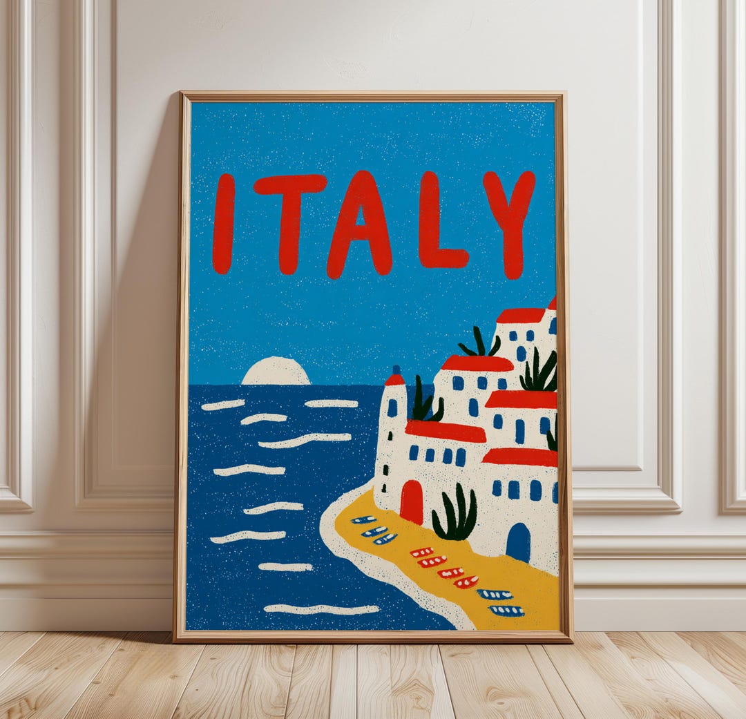 Italy Travel Poster | Coastal Landscape Wall Art | Blue Green ...