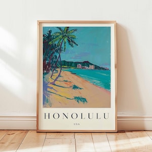 Honolulu Travel Poster: Waikiki Beach, Oahu Hawaii Print