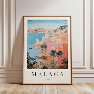 Malaga Poster, Spain Travel Print, European Wall Art, Coastal Decor, Malaga Travel Gift, Cityscape Print, Spain Travel Art