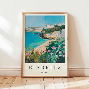 Póster de Biarritz, Impresión de viaje a Francia, Arte mural costero, Decoración de surf, Arte de regalo de playa de Francia, Decoración de viaje a Biarritz, Arte de viaje a Francia