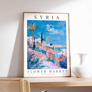 Syria Flower Market Poster, Syria Print, Syrian Floral Wall Art, Syria Floral Decor, Botanical Poster, Levantine Art, Middle East Travel Art