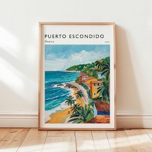 Puerto Escondido Poster, Mexico Travel Print, Oaxaca Wall Art, Surf Town Decor, Puerto Escondido Travel Gift, Coastal Art, Mexico Travel Art