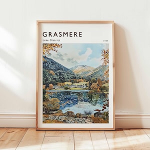 Grasmere Poster, Lake District Travel Print, Cumbria Wall Art, UK Travel Decor, English Village Print, Lake District Poster, UK Travel Art