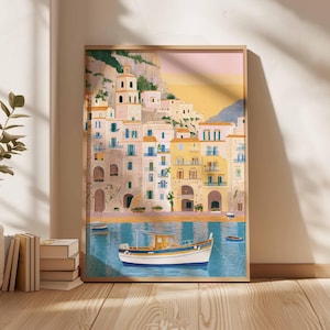 Amalfi Coast Poster, Italy Travel Print, Positano Wall Art, Coastal Home Decor, Mediterranean Art, Italian Landscape Gift