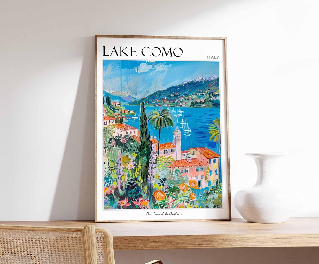 lake como italy travel poster art print (digital... Lake Como Italy Travel Poster: Italian Wall Art Print - Etsy