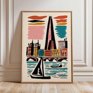 Shard Poster, London Travel Poster, Shard Wall Art, London Skyline Print, UK Landmark Poster, British Architecture Art, Modern London Decor