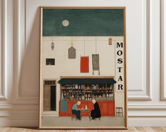 Mostar Bazaar Poster | Bosnia Travel Print | Cafe Wall Art