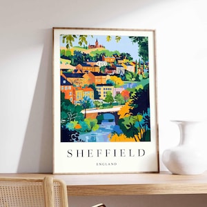 Sheffield Travel Poster: South Yorkshire, England Cityscape Art