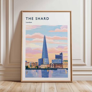Shard Poster, London Travel Poster, Shard Wall Art, London Skyline Print, UK Landmark Poster, British Architecture Art, Modern London Decor