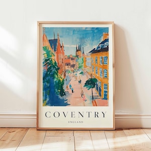 Coventry Poster, England Travel Print, UK City Wall Art, Cathedral Decor, Historic City Gift, West Midlands Print, UK Travel Art
