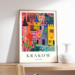 Plakat Krakowski, Wydruk Starego Miasta w Krakowie, Plakat Podróży do Polski, Sztuka Ścienna Miasta Europejskiego, Wydruk Rynku Głównego, Wystrój Miasta, Prezent Podróży do Polski