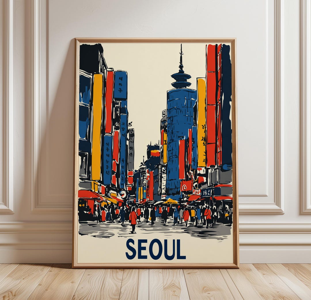 Seoul South Korea Poster Print | Myeongdong Street Illustration ...