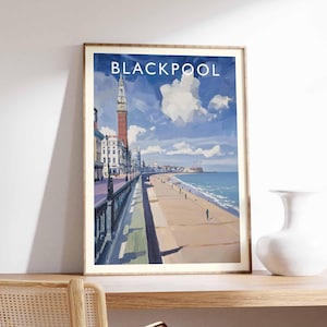 Blackpool Poster, England Travel Print, Lancashire Wall Art, Blackpool Seaside Decor, UK Beach Gift Art, Blackpool Tower Print, UK Poster
