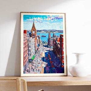 Affiche Liverpool, impression Liverpool Royaume-Uni, art mural ville, décoration Liverpool, affiche Liverpool Skyline, impression Royaume-Uni, impression d&#39;art Liverpool