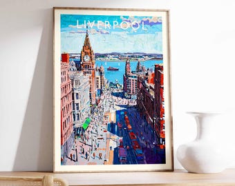 Impresión artística del horizonte de Liverpool: póster de paisaje urbano del Reino Unido
