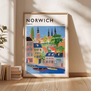 Poster di Norwich, stampa di viaggio in Inghilterra, arredamento britannico, poster di viaggio nel Regno Unito, regalo per Norwich, poster di viaggio a Norwich