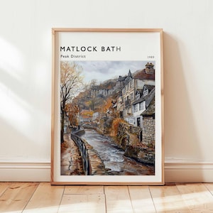Matlock Bath Poster, Derbyshire Print, Peak District Area Wall Art, UK Travel Decor, Victorian Village Art, English Riverside Print