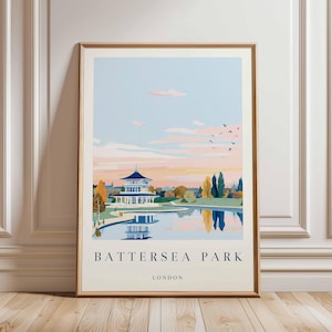 Battersea Park Poster, London Travel Poster, Battersea Wall Art, Thames Riverside Print, UK Park Poster, London Decor Print