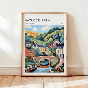 Matlock Bath Poster, Derbyshire Print, Peak District Area Wall Art, UK Travel Decor, Victorian Village Art, English Riverside Print