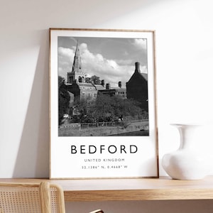 Bedford Poster, UK Print, Bedford Print, Town Wall Art, Bedford Decor, UK City Poster, Bedford Art, Bedford Landscape, Bedford Gift