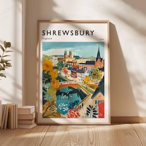Shrewsbury Poster, UK Print, Shrewsbury Wall Art, Shrewsbury Decor, Shrewsbury Print, Historic Town Art, Shrewsbury Gift