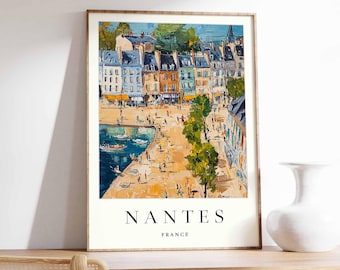 Nantes France Travel Poster: Colorful Cityscape Art Print