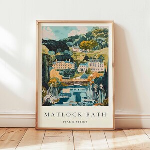 Matlock Bath Poster, Derbyshire Print, Peak District Area Wall Art, UK Travel Decor, Victorian Village Art, English Riverside Print