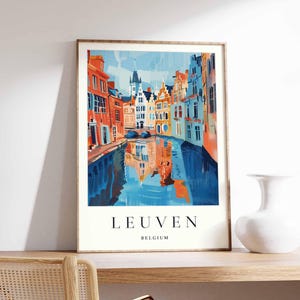 Plakat z Leuven w Belgii: Flamandzka architektura, wydruk podróżniczy