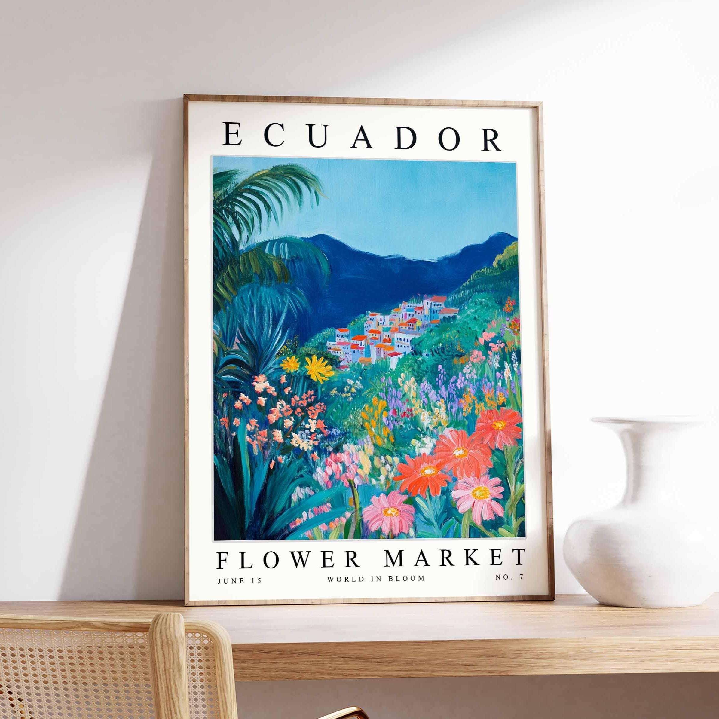 Ecuador Flower Market Poster, Ecuador Print, Ecuadorian Floral Wall Art, Ecuador Floral Decor, Botanical Poster, South America Travel Art
